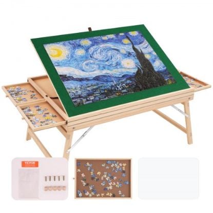 Picture of VEVOR 1500 Piece Puzzle Table with Folding Legs, 4 Drawers and Cover, 32.7"x24.6" Wooden Jigsaw Puzzle Plateau, Puzzle Accessories Board for Adults, Puzzle Organizer Storage System, Gift for Mom