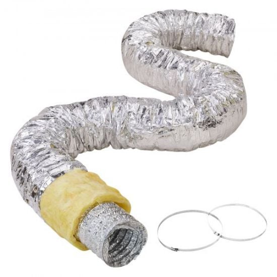 Picture of VEVOR Dryer Vent Hose, 6'' Insulated Flexible Duct 25FT Long with 2 Duct Clamps, Heavy-Duty Three Layer Protection for HVAC Heating Cooling Ventilation and Exhaust, R-6.0 Flame Resistance Value