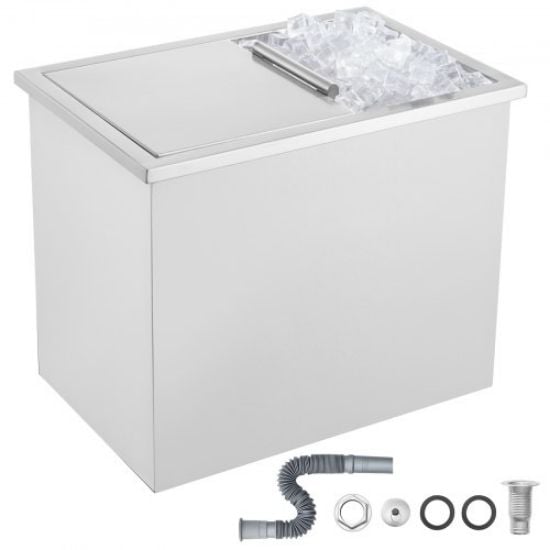 Picture of VEVOR Drop in Ice Chest, 14"L x 12"W x 18"H Stainless Steel Ice Cooler, Commercial Ice Bin with Hinged Cover, 40 qt Outdoor Kitchen Ice Bar, Drain-pipe and Drain Plug Included, for Cold Wine Beer