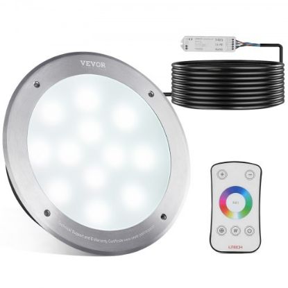 Picture of VEVOR 120V AC LED Pool Light, 10in 40W, RGBW Color Changing Inground Swimming Pool Spa Light Underwater, with 100 FT Cord Remote Control, Fit for 10 in Large Wet Niches, IP68 & Tested to UL Standards