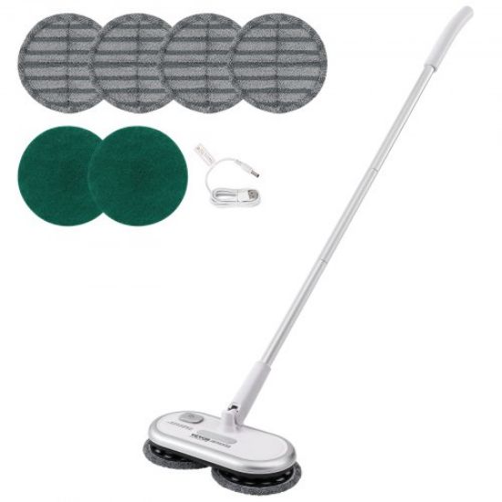 Picture of VEVOR Cordless Electric Mop, Electric Spin Mop with Water Tank, up to 40 mins Battery, LED Headlight, Dual Mop Heads, 4 Microfiber Pads & 4 Trapezoid Microfiber Pads, for Hardwood/Tile Floor Cleaning