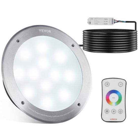 Picture of VEVOR 120V AC LED Pool Light, 10 Inch 40W, RGBW Color Changing Inground Swimming Pool Spa Light Underwater, with 50 FT Cord Remote Control, Fit for 10in Large Wet Niches, IP68 & Tested to UL Standards