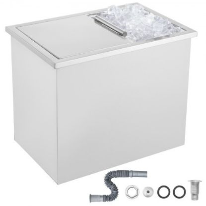 Picture of VEVOR Drop in Ice Chest, 24"L x 18"W x 13"H Stainless Steel Ice Cooler, Commercial Ice Bin with Sliding Cover, 40.9 qt Outdoor Kitchen Ice Bar, Drain-pipe and Drain Plug Included, for Cold Wine Beer