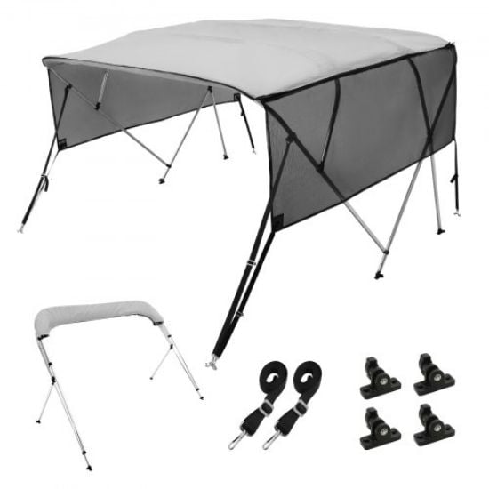 Picture of VEVOR 3 Bow Bimini Top Boat Cover, 900D Polyester Canopy with 1" Aluminum Alloy Frame, Waterproof and Sun Shade, Includes Storage Boot, 2 Support Poles, 4 Straps, 6'L x 46"H x 54"-60"W, Pacific Blue