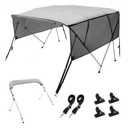 Picture of VEVOR 4 Bow Bimini Top Boat Cover, 900D Polyester Canopy with 1" Aluminum Alloy Frame, Waterproof and Sun Shade, Includes Storage Boot, 4 Straps, 2 Support Poles, 8'L x 54"H x 91"-96"W, Pacific Blue