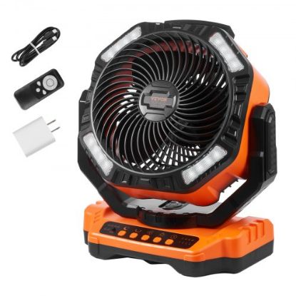 Picture of VEVOR Portable Fan Rechargeable 13 inch, Battery Powered Fan with LED Lantern, 4 Speeds Adjustable & 45°/90°Automatic Swivel & Timer , USB Battery Operated Fans for Travel Bedroom Home Camping Office