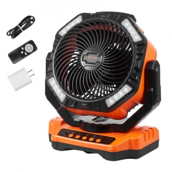 Picture of VEVOR Portable Fan Rechargeable 13 inch, Battery Powered Fan with LED Lantern, 4 Speeds Adjustable & 45°/90°Automatic Swivel & Timer , USB Battery Operated Fans for Travel Bedroom Home Camping Office