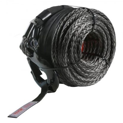 Picture of VEVOR Synthetic Winch Rope, 1/2 Inch x 92 Feet 32,000 lbs Synthetic Winch Line Cable Rope with Protective Sleeve + Forged Winch Hook + Pull Strap, Universal Fit for SUV, Large Off-Road Vehicle, Truck