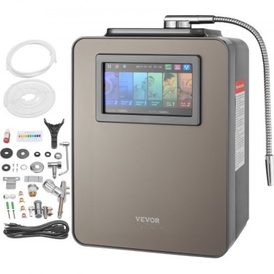 Picture of VEVOR Alkaline Water Ionizer Machine, pH 3-11.2 Alkaline Acidic Hydrogen Water Purifier, 6 Water Settings Home Filtration System, Up to -800mV ORP, 9000L Per Filter, UV Function, Water Heating