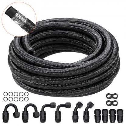 Picture of VEVOR 10AN Fuel Line Kit, 10 FT Fuel Hose Kit, 0.55" Nylon Stainless Steel Braided Fuel Line Oil/Gas/Diesel Hose End Fitting Kit, with 7 PCS Swivel Fitting Adapter Kit, Black