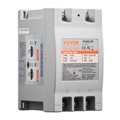 Picture of VEVOR 3 Phase Converter - 5HP 15A 220V Single Phase to 3 Phase Converter, Digital Phase Shifter for Residential and Light Commercial Use, 220V-240V Input/Output (One Converter for One Motor Only)