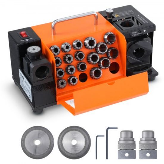 Picture of VEVOR Drill Bits Sharpener, 3-13mm Drill Bits Grinder Sharpener, Lip Relief Angle & 95°-135° Point Angle Adjustable Drill Bit Re-Sharpener, Portable Sharpening Machine with 11 Collets, CBN & SDC Wheel