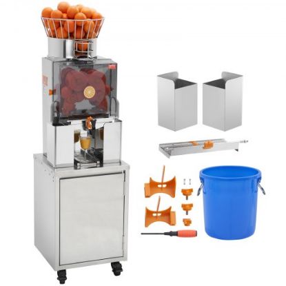 Picture of VEVOR Commercial Orange Juicer Machine, 120W Automatic Juice Extractor, Stainless Steel Orange Squeezer 20 Oranges/Minute, with Pull-Out Filter Box, Stainless Steel Cover, 2 Peel Collecting Buckets