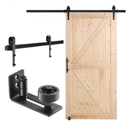 Picture of VEVOR Barn Door and Hardware Kit, 42" x 84" Wood and Glass Sliding Barn Door, Smoothly and Quietly, Barn Door Kit with 8-in-1 Floor Guide and Door Handle, Spruce Wood Slab and Frosted Glass