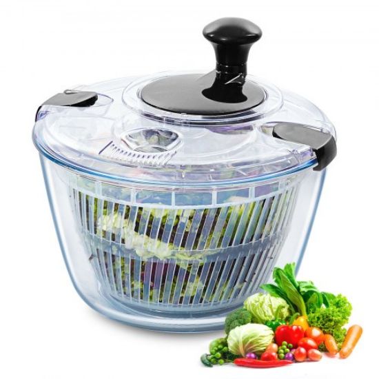 Picture of VEVOR Stainless Steel Salad Spinner, 4.75Qt, One-handed Easy Press Large Vegetable Dryer Washer, Lettuce Cleaner and Dryer with 304 Stainless Steel Bowl, for Greens, Herbs, Berries, Fruits, No BPA