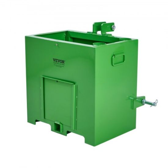 Picture of VEVOR Ballast Box 3 Point Category 1 Tractor, 800lbs Capacity, for 2'' Hitch Receiver, 5 cu.ft Volume Loader Attachment, Heavy-duty Steel, Green