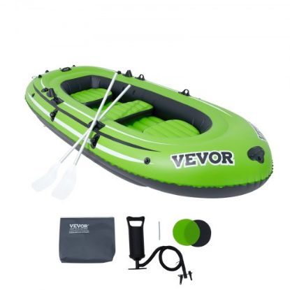 Picture of VEVOR Inflatable Dinghy Boat, 6-Person Transom Sport Tender Boat, with Marine Wood Floor and Adjustable Aluminum Bench, 1500 lbs Inflatable Fishing Boat Raft, Aluminum Oars, Air Pump, and Carry Bag