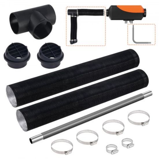 Picture of VEVOR Diesel Heater Pipe Ducting Set, 3" Extendable Air Duct Hose, 1" Stainless Steel Exhaust Pipe, 2 Air Vents, Tee Air Outlet Connector and Hose Clamps, for 2KW/5KW/8KW Diesel Parking Heaters