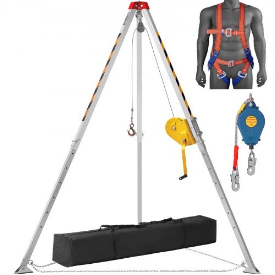 Picture of VEVOR Confined Space Tripod Kit, Confined Space Tripod 7' Legs Bracket and 98' Cable, Confined Space Rescue Tripod 32.8' Fall Protection, 1200 lbs Winch, Storage Bag