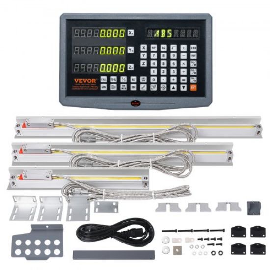 Picture of VEVOR Digital Readout, 6'' & 12'' & 24'', Linear Scale 3 Axis DRO Display Kit with L-Shaped Brackets Z-Shaped Brackets Thickened Plates Screws Button Cells