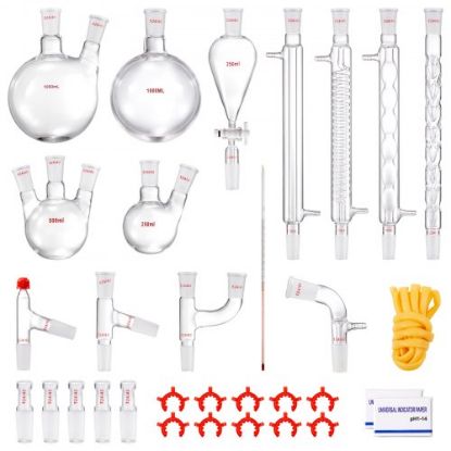 Picture of VEVOR Lab Distillation Kit, 3.3 Boro Lab Glassware Distillation Kit with 24, 40 Joint, 1000ml Essential Oil Distillation Apparatus Kit, 14 pcs Set of Glassware Equipment