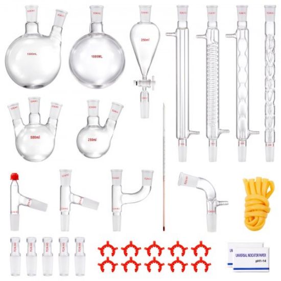 Picture of VEVOR Lab Distillation Kit, 3.3 Boro Lab Glassware Distillation Kit with 24, 40 Joint, 1000ml Essential Oil Distillation Apparatus Kit, 14 pcs Set of Glassware Equipment