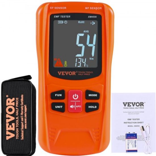 Picture of VEVOR 3-in-1 EMF Meter, 5Hz-6GHz, Handheld Rechargeable Electromagnetic Field Radiation Detector, Digital LCD EMF Tester for EF MF RF Home Inspections Outdoor Ghost Hunting 5G Cell Tower Temperature