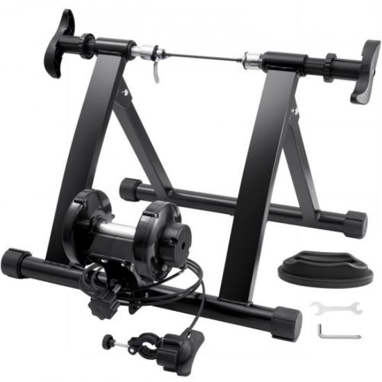 Picture of VEVOR Bike Trainer Stand, Magnetic Stationary Bike Stand for 26"-29" Wheels, 6 Resistance Settings, Noise Reduction Flywheel Motor, for Indoor Riding Exercise, Quick-Release Lever & Front Wheel Riser