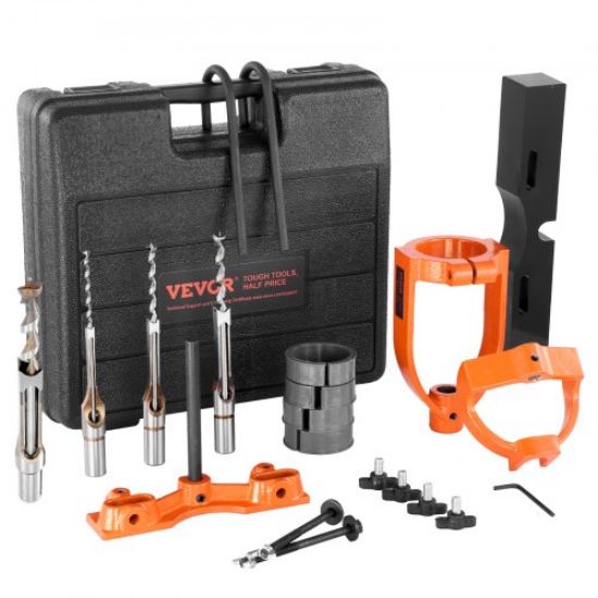 Picture of VEVOR Mortising Attachment for Drill Press, 4 Model Drills Square Hole Chisel Set, Bench Drill Locator Set Mortise and Tenon Tools with 5 Bushings, for Woodworking Mortising Tenoning Drilling Machine