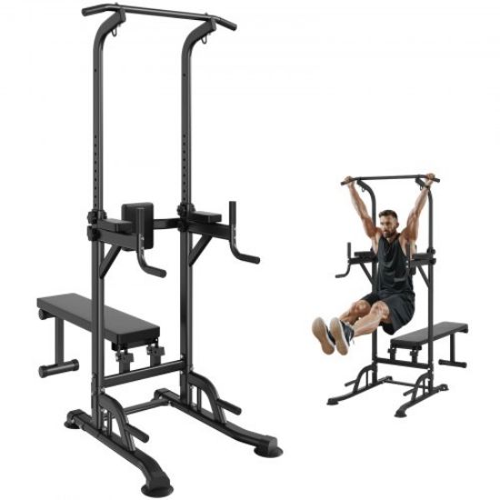 Picture of VEVOR Power Tower Dip Station, 2-Level Height Adjustable Pull Up Bar Stand, Multi-Function Strength Training Workout Equipment, Home Gym Fitness Dip Bar Station, 220LBS Weight Capacity, Black