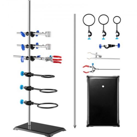 Picture of VEVOR Lab Stand Support, Laboratory Retort Support Stand 2 Sets, Steel Lab Stand 23.6" Rod and 8.3" x 5.5" Cast Iron Base, Includes Flask Clamps, Burette Clamps and Cross Clamps