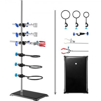 Picture of VEVOR Lab Stand Support, Laboratory Retort Support Stand Set, Steel Lab Stand 23.6" Rod and 8.3" x 5.7" Cast Iron Base, Includes Flask Clamps, a Burette Clamp and Cross Clamps