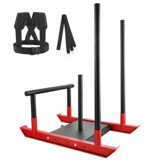 Picture of VEVOR Weight Training Pull Sled, Fitness Strength Speed Training Sled, Steel Power Sled Workout Equipment for Athletic Exercise and Speed Improvement, Suitable for 2" Weight Plate, Red