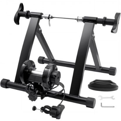 Picture of VEVOR Bike Trainer Stand, Magnetic Stationary Bike Stand for 26"-29" Wheels, Noise Reduction Flywheel Motor, Protable Cycling for Indoor Riding Exercise, with Quick-Release Lever & Front Wheel Riser