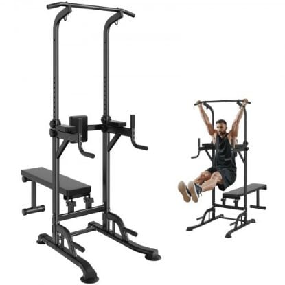 Picture of VEVOR Power Tower Dip Station, 10-Level Height Adjustable Pull Up Bar Stand, Multi-Function Strength Training Workout Equipment with 4 Suction Foot Covers, Home Gym Fitness Dip Bar Station, 330LBS