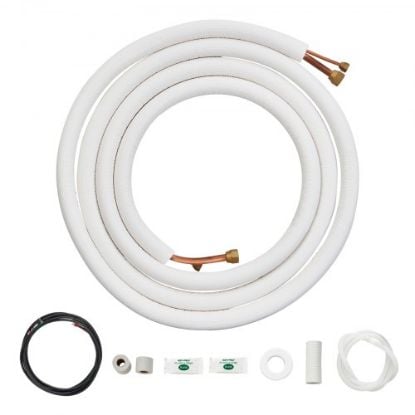 Picture of VEVOR 25FT Mini Split Line Set, 1/4" & 3/8" O.D Copper Pipes Tubing and Triple-Layer Insulation, for Mini Split Air Conditioning Refrigerant or Heating Pump Equipment & HVAC with Wrapping Strips.