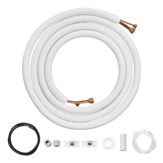 Picture of VEVOR 25FT Mini Split Line Set, 1/4" & 1/2" O.D Copper Pipes Tubing and Triple-Layer Insulation, for Mini Split Air Conditioning Refrigerant or Heating Pump Equipment & HVAC with Wrapping Strips.