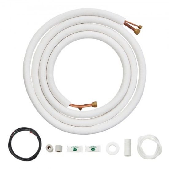 Picture of VEVOR 50FT Mini Split Line Set, 1/4" & 3/8" O.D Copper Pipes Tubing and Triple-Layer Insulation, for Mini Split Air Conditioning Refrigerant or Heating Pump Equipment & HVAC with Wrapping Strips.