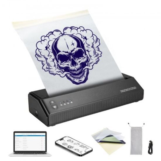 Picture of VEVOR Tattoo Stencil Printer, Wireless Bluetooth Tattoo Printer Transfer Stencil Machine with 10Pcs Transfer Paper, Compatible for iOS＆Android Phone, iPad＆PC (with Storage Bag)