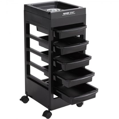 Picture of VEVOR Beauty Salon Trolley Cart, 3-Tier Hair Salon Stations Cabinet for Stylist with Lockable Drawer, MDF Rolling Storage Station with 4 Wheels (2 Lockable) for Beauty SPA Barbershop Tattoo