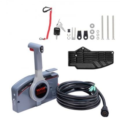 Picture of VEVOR Boat Throttle Control, 881170A15 Side-Mounted Outboard Remote Control Box for Mercury PT 2-Stroke, Marine Throttle Control Box with Power Trim Switch, 16.3 ft Harness 8+4 Pin, and Lanyard