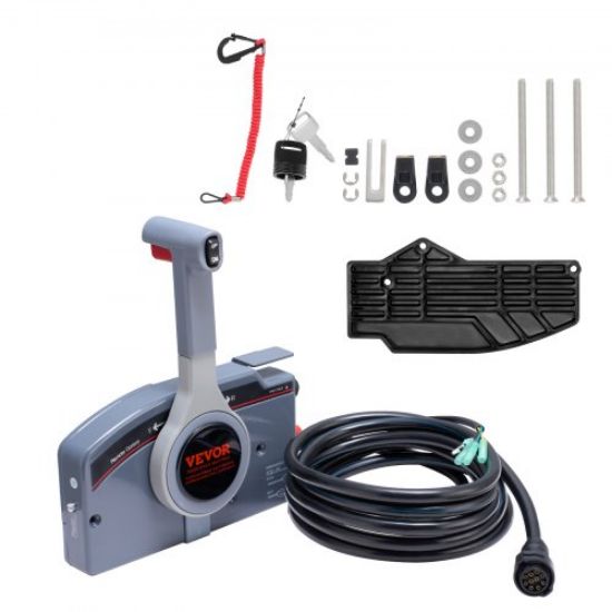 Picture of VEVOR Boat Throttle Control, 881170A15 Side-Mounted Outboard Remote Control Box for Mercury PT 2-Stroke, Marine Throttle Control Box with Power Trim Switch, 16.3 ft Harness 8+4 Pin, and Lanyard