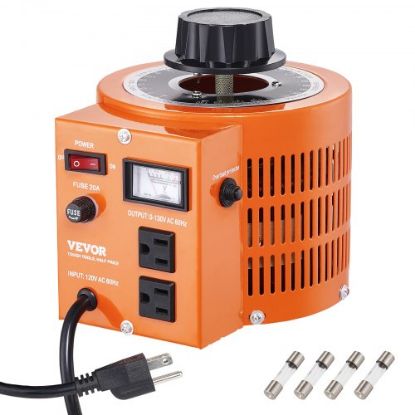 Picture of VEVOR 1000VA Auto Variable Voltage Transformer, 7.69 Amp, 110V Input 0-130V Output AC Voltage Regulator Power Supply, with 4 Extra Fuses Thermal Control Switch for Home Industrial Office