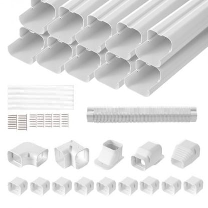 Picture of VEVOR Mini Split Line Set Cover 3-inch W 10Ft L, PVC Decorative Pipe Line Cover For Air Conditioner with 5 Straight Ducts & Full Components Easy to Install, Paintable for Heat Pumps, White