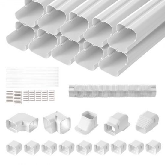 Picture of VEVOR Mini Split Line Set Cover 3-inch W 7.4Ft L, PVC Decorative Pipe Line Cover For Air Conditioner with 2 Straight Ducts & Full Components Easy to Install, Paintable for Heat Pumps, White