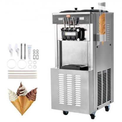 Picture of VEVOR Commercial Ice Cream Machine, 21 QT/H Yield, 1800W 3-Flavor Countertop Soft Serve Ice Cream Maker, 2 x 4L Hopper 2 x 1.8L Cylinder, LCD Panel Auto Clean Pre-cooling, for Restaurant Snack Bar