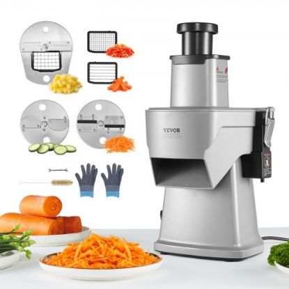 Picture of VEVOR Electric Vegetable Slicer, 0-0.5"/0-12mm Thickness Adjustable Commercial Slicer Machine, Convertible to Manual, Stainless Steel Food Cutter Slicing Machine, Large Feed Port for Potato, Tomato