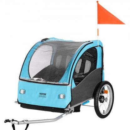 Picture of VEVOR Bike Trailer for Toddlers, Kids, Double Seat, 110 lbs Load, 2-In-1 Canopy Carrier Converts to Stroller, Tow Behind Foldable Child Bicycle Trailer with Universal Bicycle Coupler, Orange and Gray