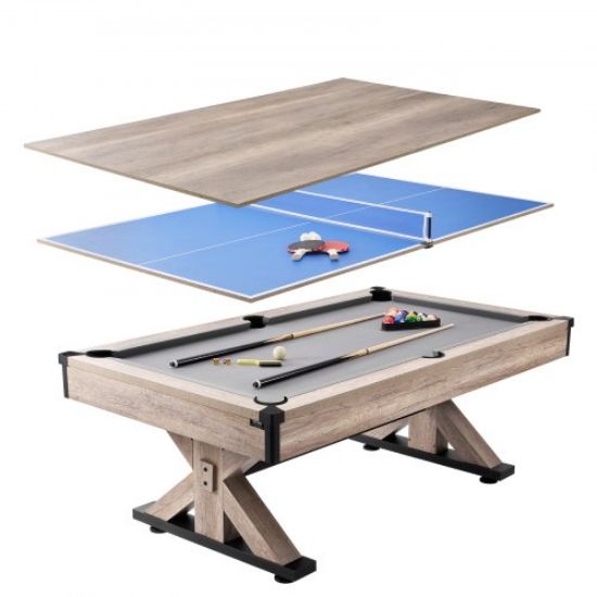 Picture of VEVOR Billiards Table, 7 ft Pool Table, Portable Foldable Space-Saving Table, Billiard Table Set Includes Balls, Cues, Chalks and Brush, Black with Red Cloth, Perfect for Family Game Room Kids Adults