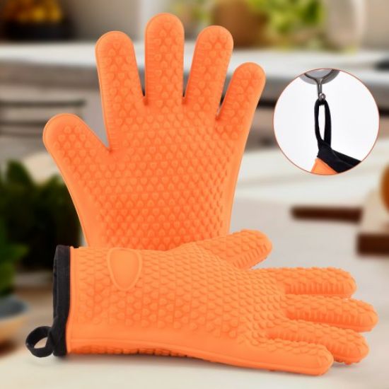 Picture of VEVOR Silicone Smoker Oven Gloves, Non-Slip Heat Resident BBQ Grill Gloves with Fingers, Waterproof & Hangable Design, Easy to Clean & Store, for Grilling, Oven, BBQ, Baking, Frying